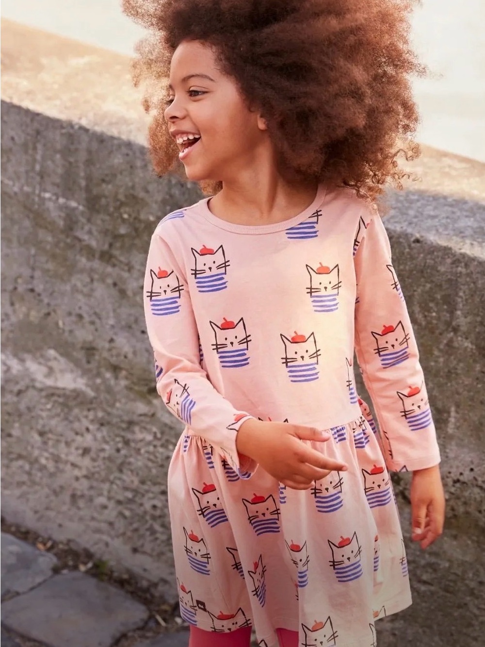 Tea Collection Pink Cat-Print Long Sleeve Nightgown
